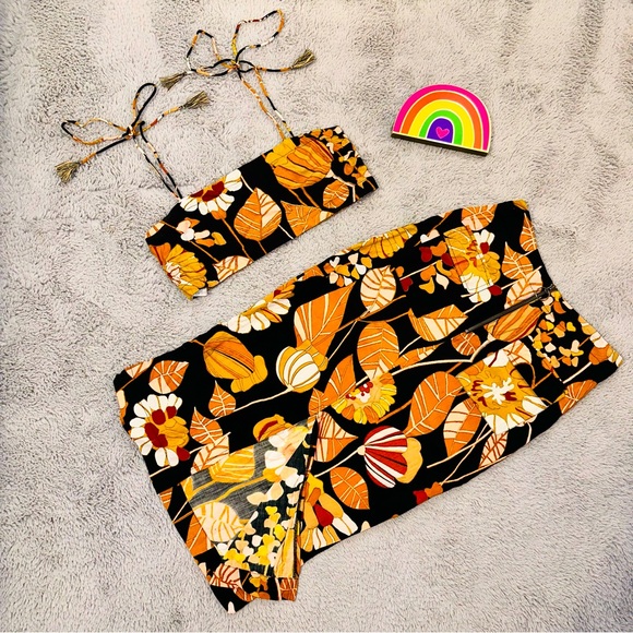 Free People Bali orange sunshine crop top skirt set - Picture 1 of 16